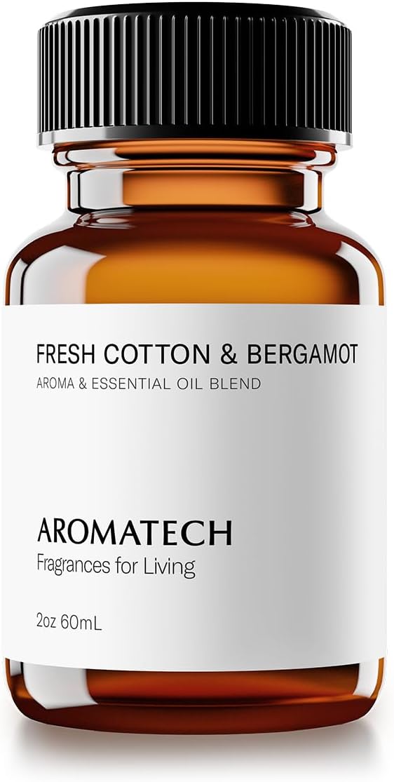AromaTech Fresh Cotton and Bergamot Essential Oil Blend: Luxury Hotel Inspired Aromatherapy with Bergamot, Fresh Cotton & Sandalwood for Ultrasonic Diffusers & Nebulizers - 2 fl oz, 60 mL