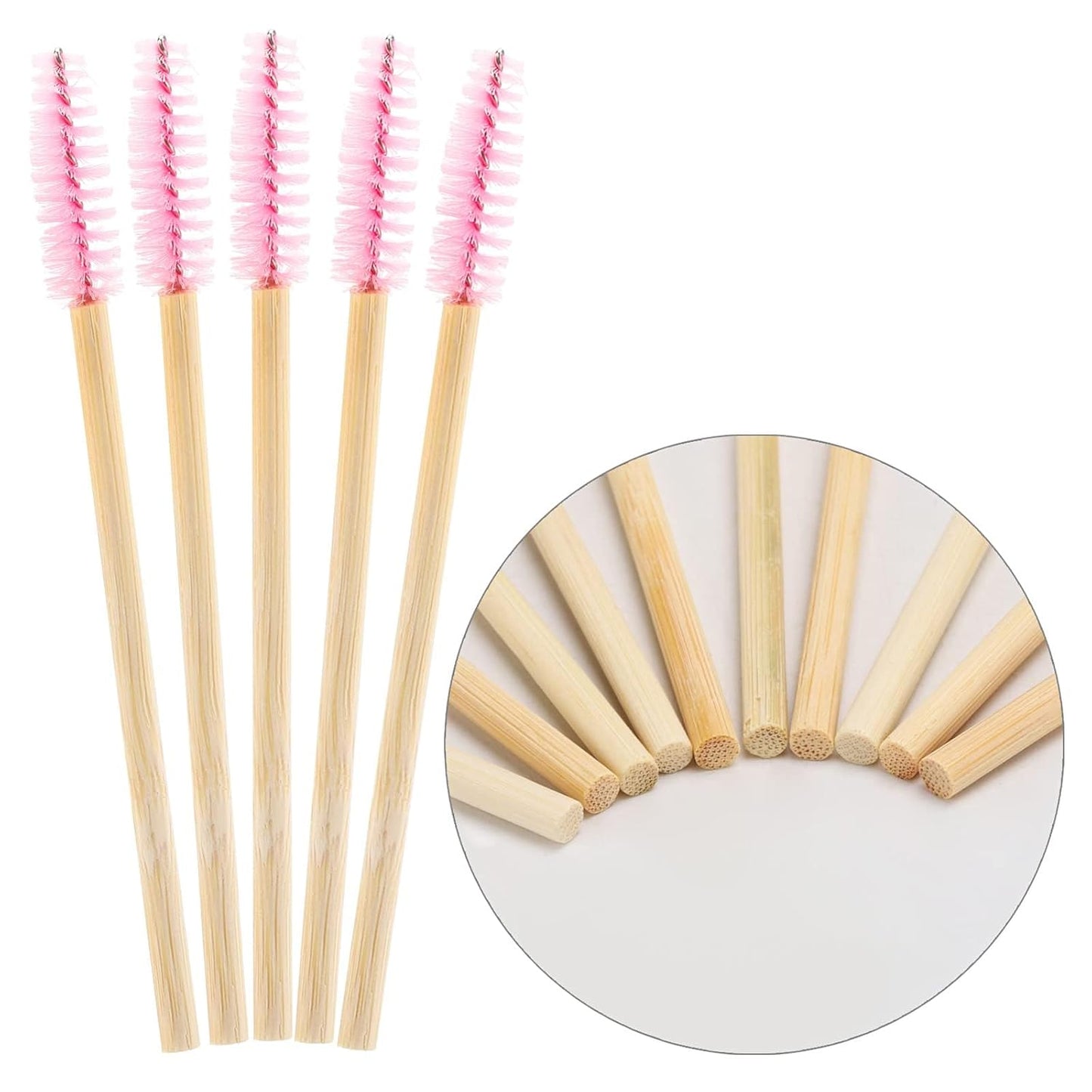 Tbestmax 300 Disposable Mascara Wands Eyelash Brush Spoolies for Eye Lash Extension Eyebrow Bamboo Stick Pink