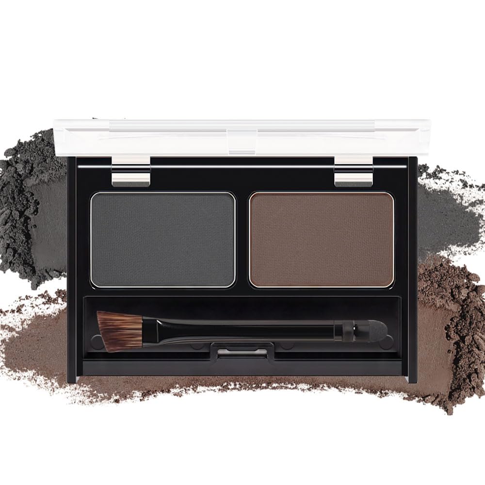 Eyebrow Powder Dark Brown Black Kit,Eye Brow Powder for Women with Double-ended Eyebrow Brush,Long-Lasting Waterproof Two Colors Brow Filler Get Full Defined Natural Brows,Brown Eyebrow Powder Makeup