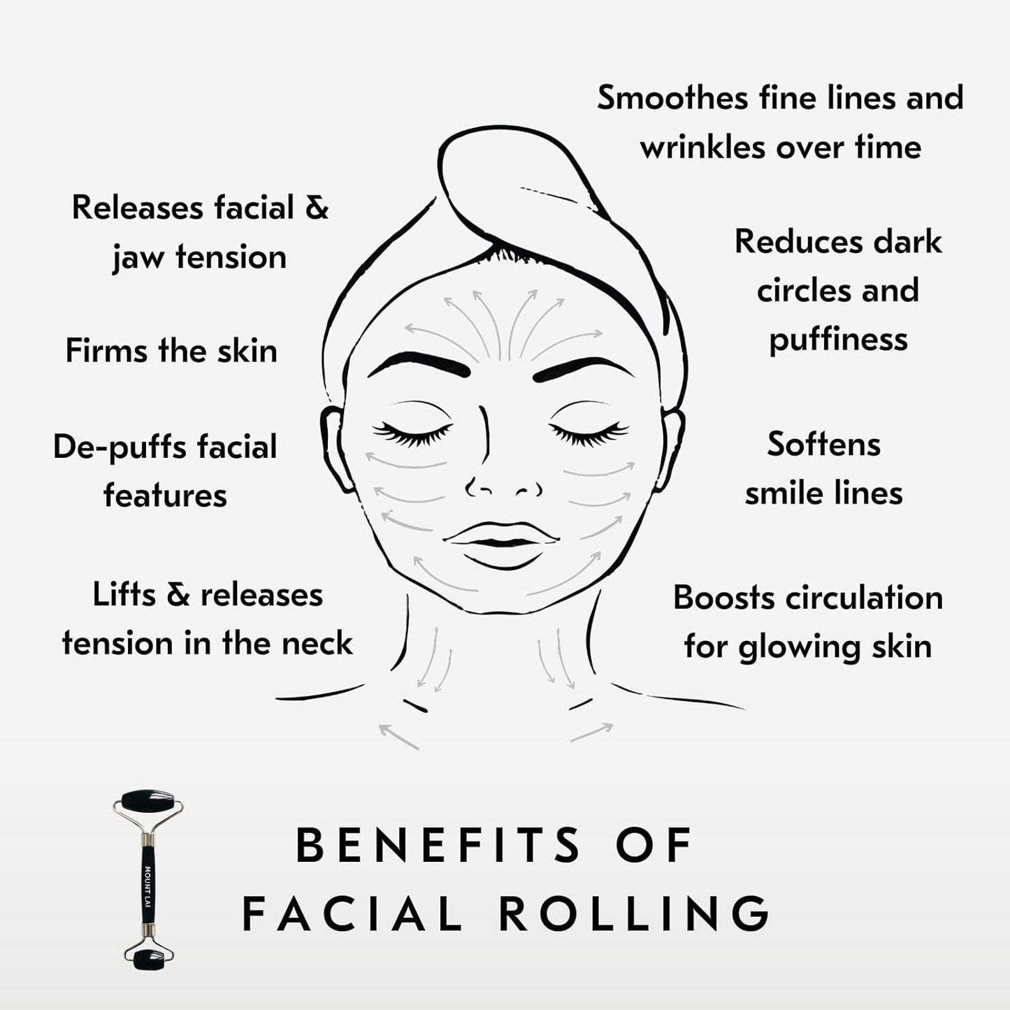 Mount Lai Warming Black Obsidian Facial Roller – The Stone of Clarity, Detoxifying Face Roller Tool for Purified Skin, Relaxation & Improved Circulation, Facial Massager Tool for Self-Care Ritual