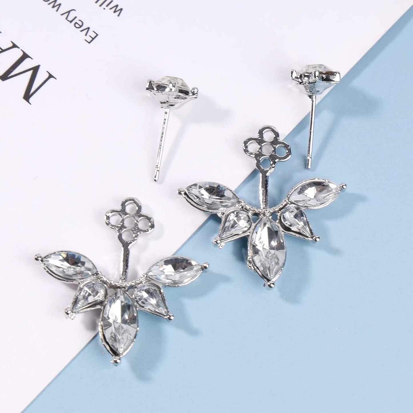 Boho Crystal Lotus Jackets Earrings Gold Crystal Studs Earrings Sparkle Rhinestone Ear Jackets Earrings CZ Ear Climber Earrings Wedding Earrings Jewelry for Women and Girls