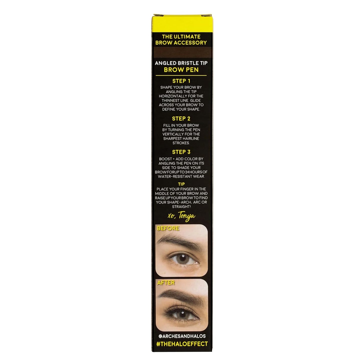 Arches and Halos Angled Bristle Tip Waterproof Brow Pen - Water Based and Smudge Proof Eyebrow Pencil - Extended Wear - Auburn - 0.051 oz