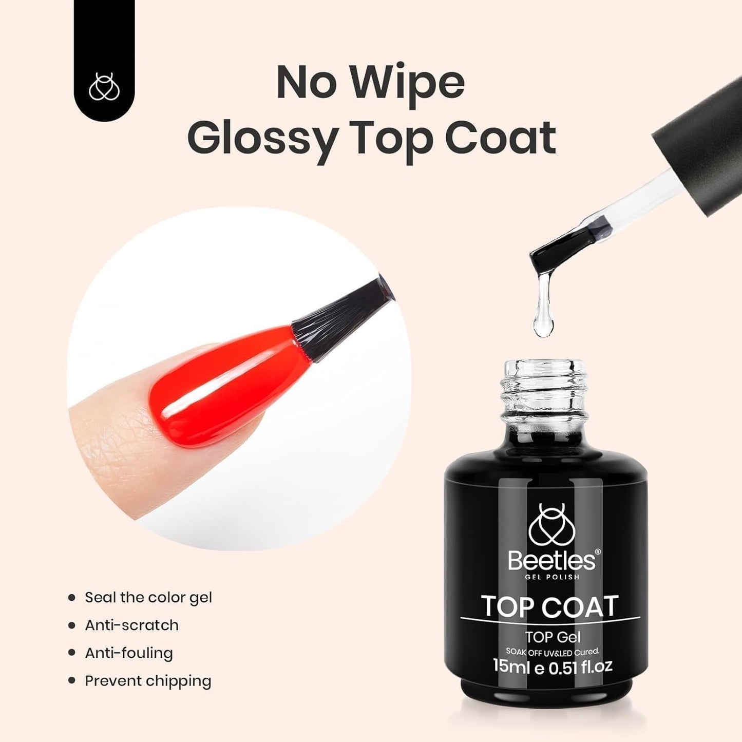 Beetles 3Pcs 15ml Gel Polish Top Coat Base Coat and Liquid Peel Off Latex Set No Wipe Base Top Coat Soak Off Uv LED Nail Lamp Finish Nails Cuticle Guard Nail Art Design Manicure Kit Nail Shine Gifts