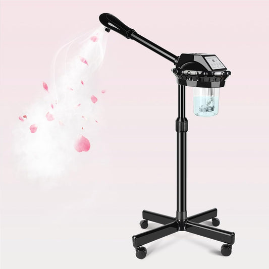 Professional Facial Steamer, Facial Steamer on Wheels with More Steam, Adjustable Height and Angle, Face Steamer for Deep Cleansing and Hydration, Estheticians Steamer for Beauty, Spa and Home Use