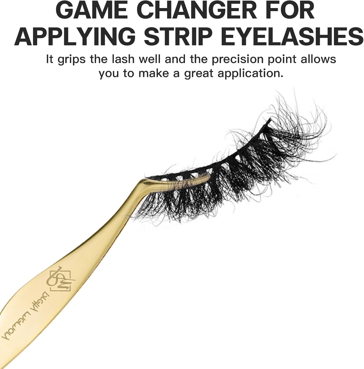 Pretty memory DIY Eyelash Applicator Tool, Curved Eyelash Tweezers for False Lashes, Lash Applicator for Easy Lashes Application and Removal, Gold