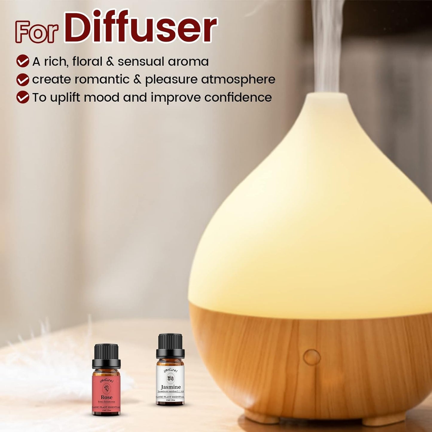 yethious Rose Sandalwood Essential Oil Set 100% Pure Aromatherapy Oils Kit Organic 2 Pack Perfume Oil Set