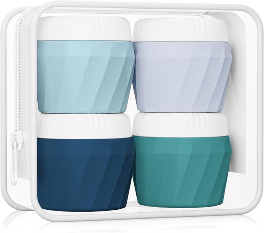 Travel Containers for Toiletries, Premium Silicone Cosmetic Cream Jars, TSA Approved Leak-Proof Refillable Travel Size Toiletries with Clear Bag for Cosmetic Face Body Cream (Green, 1OZ)