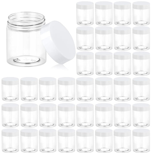 Eternal Moment 36 Pack 3 OZ Plastic Jars Round Clear Cosmetic Container Jars with White Lids, Perfect for Lotion, Slime，Cream, Ointments, Makeup, Eye Shadow, Samples, Pot, Travel Storage