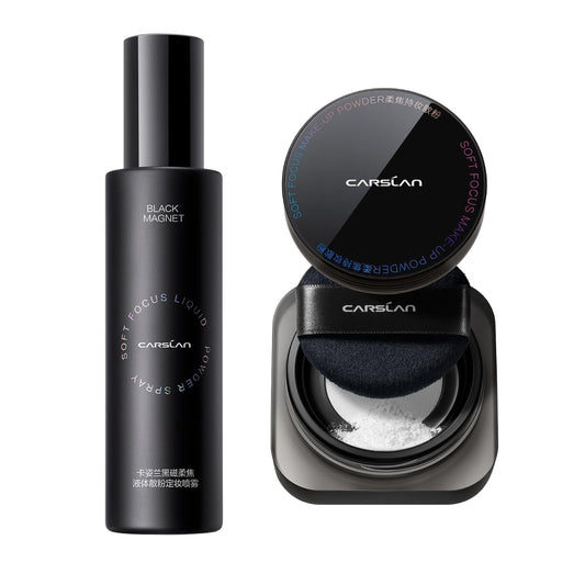 1.0 Soft Focus Setting Powder + Black Magnet Setting Spray, All Day Longlasting Makeup Set