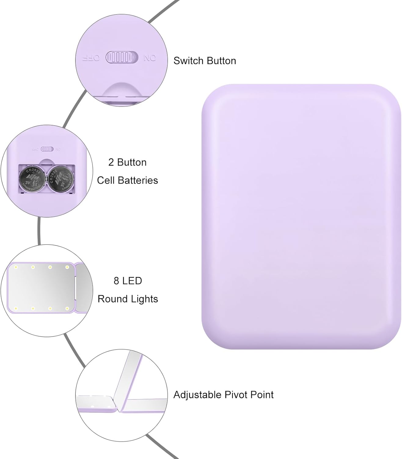 Compact Mirror, 1X/3X Magnification LED Pocket Mirror with Nternal BIattery, Mini Mirror for Purse, Pocket,Travel and Present (Purple)
