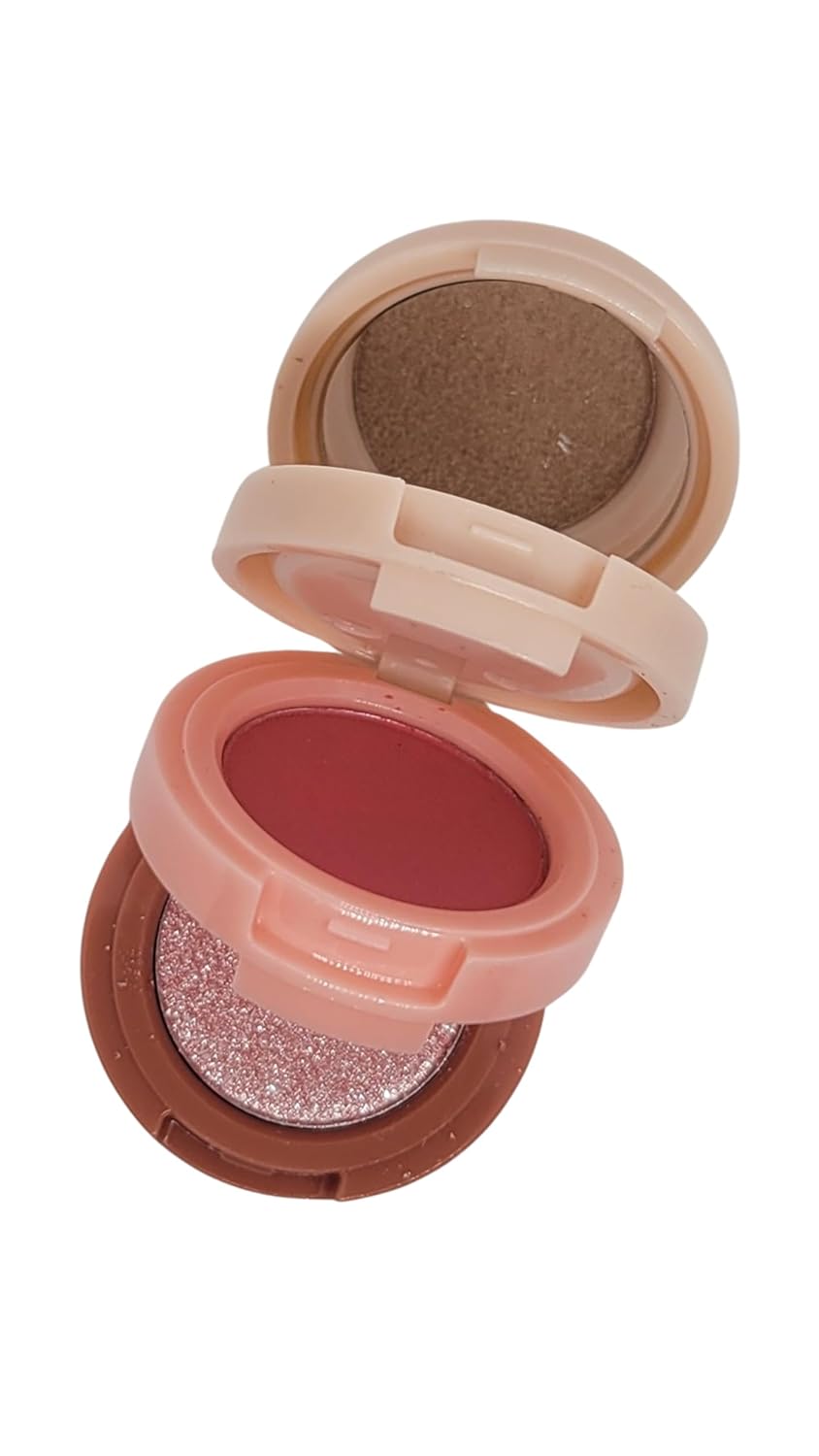 3-in-1 Blendable Trio, Eyeshadow, Blush and Highlight Makeup Palette, Silky Smooth Powder Blush, Shimmer Eyeshadow & Highlighter Makeup Palette with Mirror - Pink & Nude