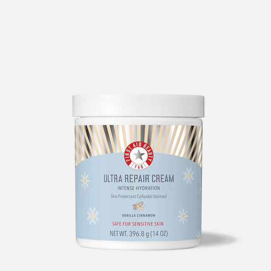 First Aid Beauty - Ultra Repair Cream, Intense Hydration Whipped Colloidal Oatmeal, Clinically Proven to Strengthen Skin Barrier & Help Relieve Eczema, Face & Body Moisturizer, 14 oz Vanilla Cinnamon