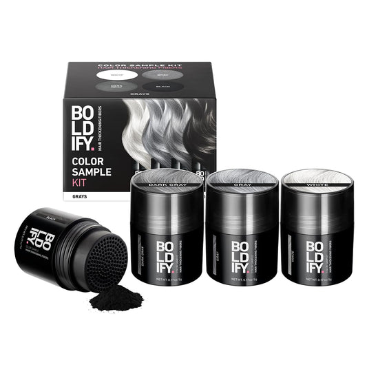 Boldify Hair Fibers Color Sample Kit - Fill In Thinning and Fine Hair for an Instantly Fuller, Thicker Look - 14 Shades for Women & Men - Grays