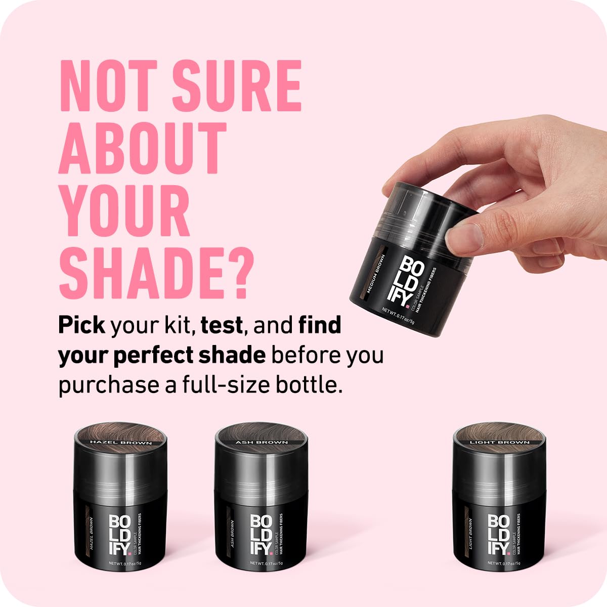 Boldify Hair Fibers Color Sample Kit - Fill In Thinning and Fine Hair for an Instantly Fuller, Thicker Look - 14 Shades for Women & Men - Dark Browns + Black