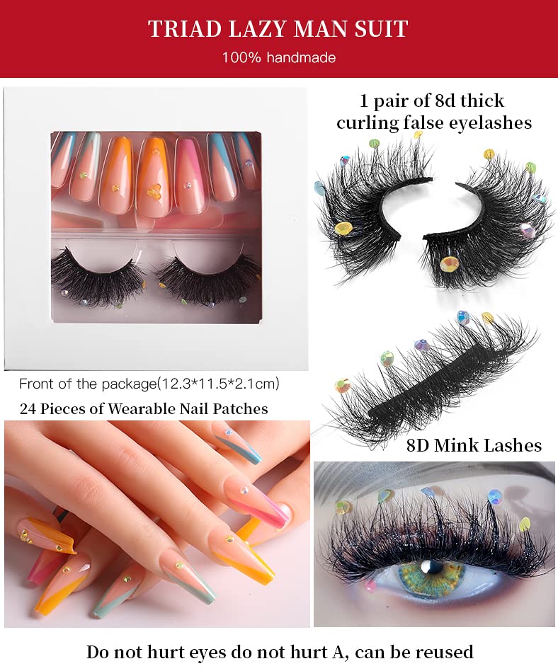 HBZGTLAD 3 in1 color eyeline Press On Nail with Eyelash Packing Boxes Set Package Pink White DIY Lashes and Nail Suit Box 1set… (SET-59)