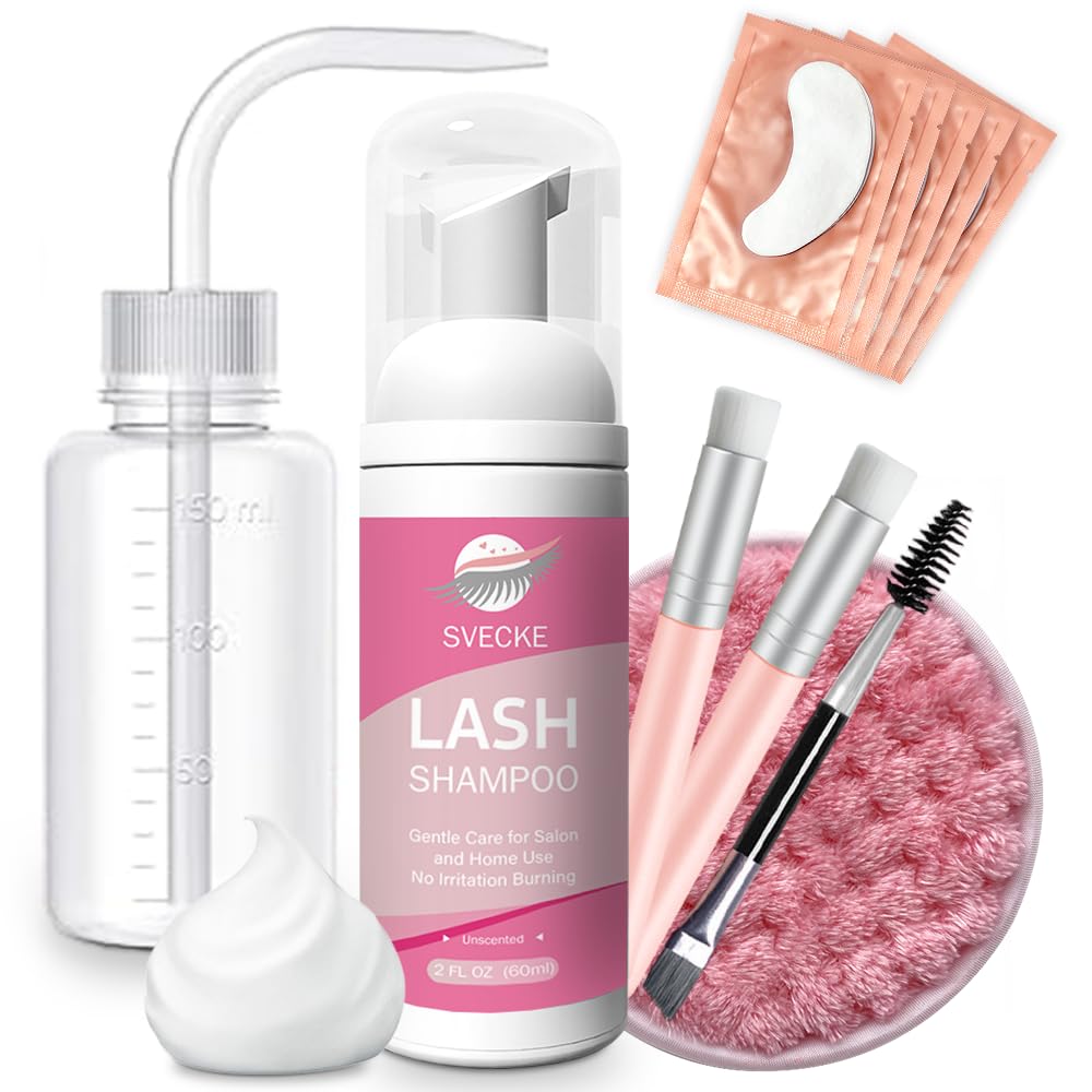 Lash Shampoo Kit, 2 fl.oz / 60ml Eyelash Cleanser, Lash Cleaning Kit with Brush, Eyelash Shampoo for Lash Extensions, Eyelash Remover for Salon and Home Use