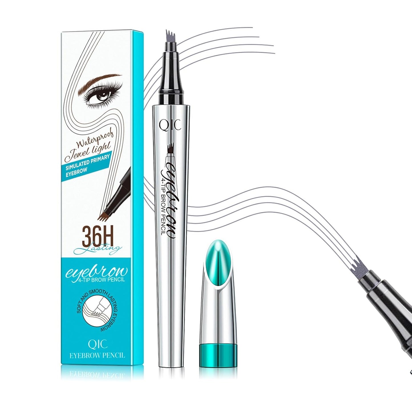 QIC Eyebrow 4 Tip Brow Pencil, Microblading Pen Waterproof Long-Lasting with Upgrade Micro-Fork Tip Applicator for Natural Brows (Gray-05)