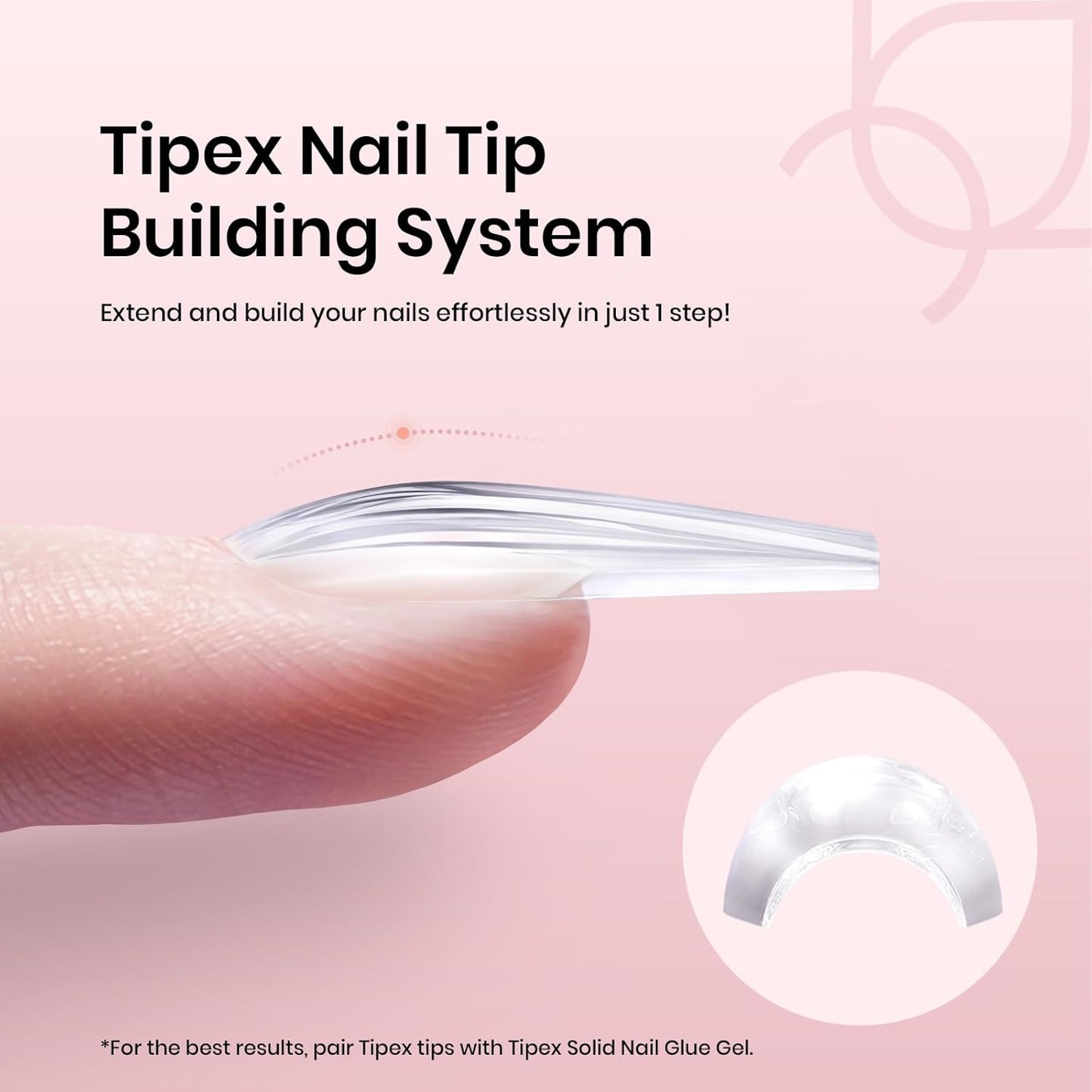 Beetles Tipex Instant Apex Nail Tips, 2 Boxes 256 PCS (Total 512 PCS), Pre-etched Long Coffin Acrylic Gel Nail Tips, Thick Clear Full Cover False Nails
