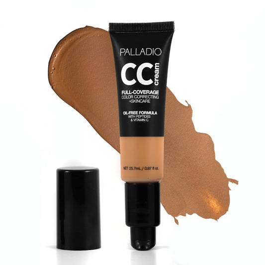 Palladio Full-Coverage Color Correction CC Cream, Oil-Free w/ Peptides&Vitamin C, Best for Correcting Redness&Uneven Skin Tone, Buildable Foundation (Rich 51W, Warm Undertone), 0.87 Fl Oz (Pack of 1)