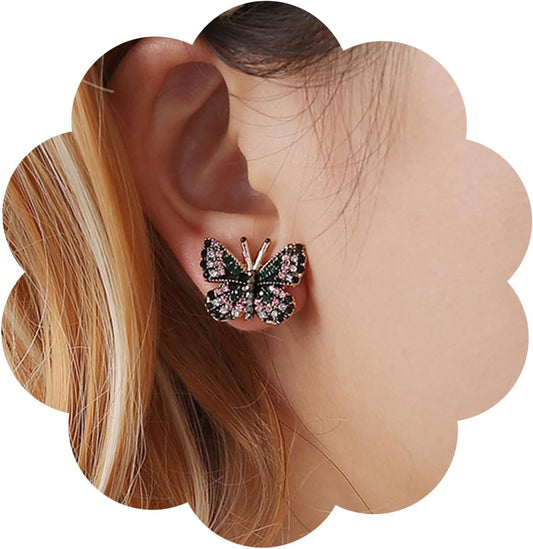 Tiny Butterfly Earrings Studs Vintage Crystal Butterfly Earrings Punk Moth Studs Statement Sparkling Rhinestone Butterfly Studs Prom Butterfly Earrings Jewelry for Women