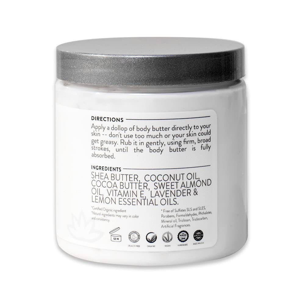 Glimmer Goddess Organic Whipped Body Butter for Women - Moisturizer Cream with Shea & Cocoa Butter, Almonds & Coconut Oil - Strawberries & Cream, 8oz