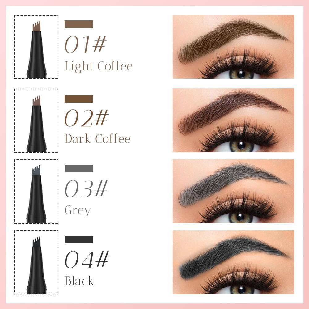 Microblading Eyebrow Pen, 2025 New 3D Waterproof Eyebrow Pencil, Premium Eye Brow Pen with 4 Tip, Long-Lasting Natural Magic Eyebrow Makeup Fine Stroke Contouring Pencil Stay on All Day (Black)