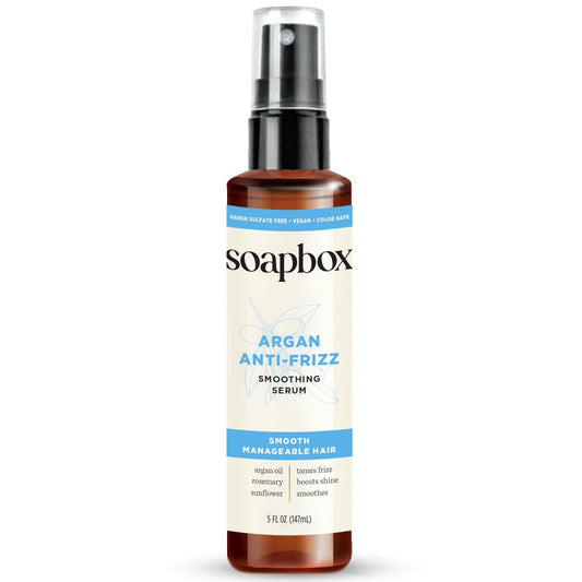 Soapbox Argan Oil Smoothing Serum, Anti-Frizz Serum For All Hair Types with Shea Butter & Vitamin E Repairs Damage & Controls Flyaways - Vegan, Cruelty and Gluten Free (5 Fl oz)