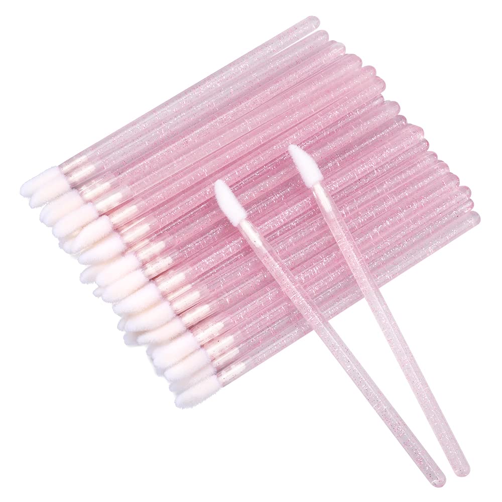 G2PLUS 100PCS Glitter Crystal Lip Brush, Disposable Lip Brushes, Lip Gloss Applicators,Lip Gloss Wands Applicator Perfect Makeup Tool Kits (Pink)