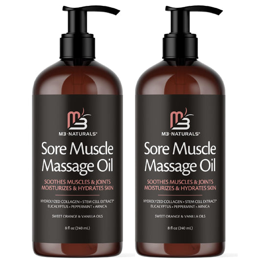 Arnica Sore Muscle Massage Oil for Massage Therapy - with Collagen Stem Cells Arnica and Menthol - Multipurpose Instant Absorption Full Body Massage Oil by M3 Naturals (Pack of 2)