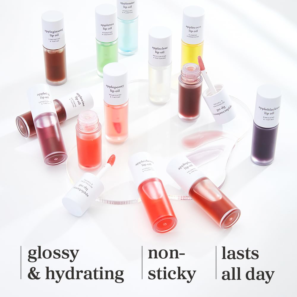 NOONI Korean Lip Oil - Appleplum | Long-Lasting, Moisturizing, Plumping, Revitalizing for Dry Lips, Waterproof, No Peel Off, Korean Tint, Hydrating, Nourishing Crystal Clear, 0.12 FL Oz