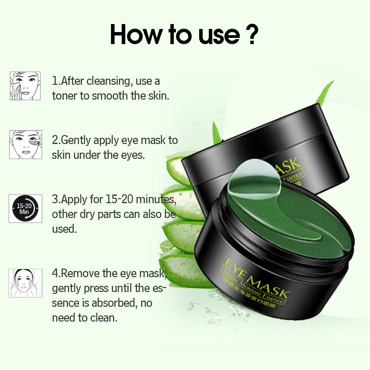 Collagen Eye Gel Pads, Green Tea Under Eye Patches, Firming Eye Mask, 30 Pairs Collagen Eye for Eye Moisturizing, Dark Circles, Wrinkles, Fine Lines, Under Eye Bags