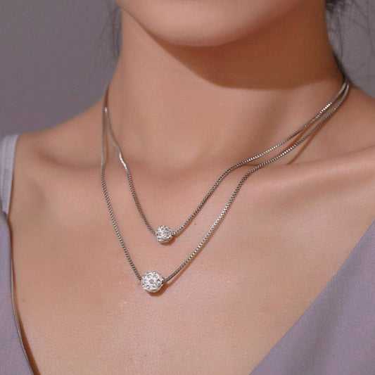 Bohemian Multi-layer Necklace Full Rhinestone Ball Pendant Fashion Silver Necklaces Chain Jewelry For Woman and Girls