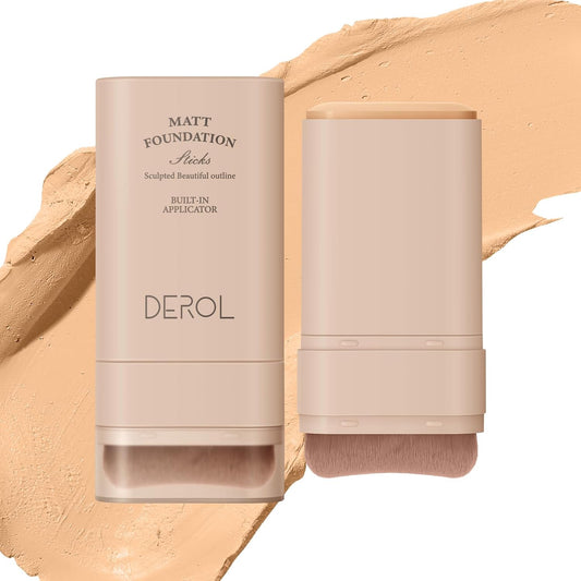 Multi-Use Foundation Stick Makeup with Brush,High Coverage Blendable Lightweight Contour Stick,Waterproof Flawless Natural Finish Creamy Foundation Makeup,Longwear Face Makeup Stick(#3)
