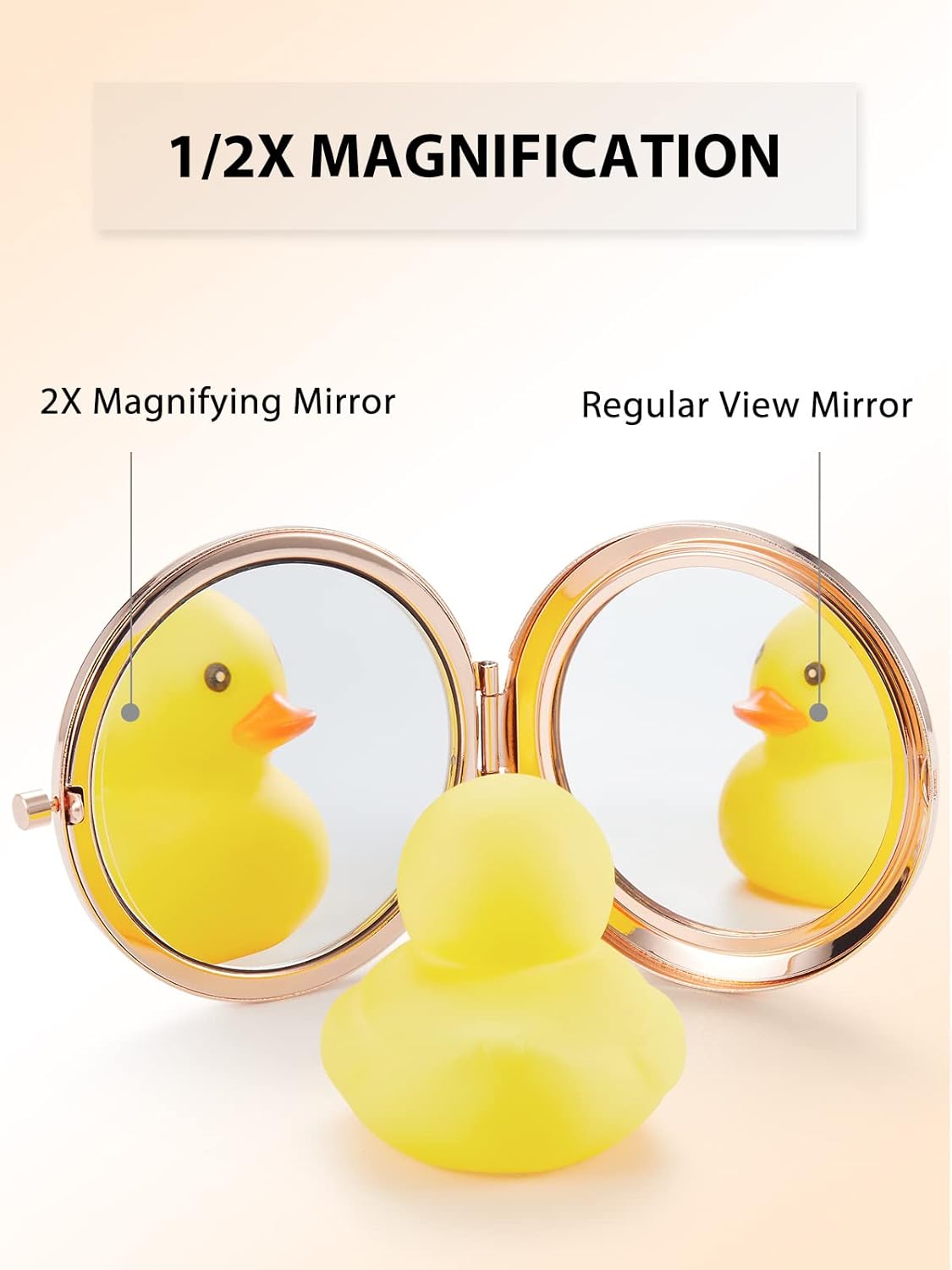 Compact Mirror for Purse, Double-Sided 1X/2X Magnifying Metal Pocket Makeup Mirrors(Round, Rose Gold)