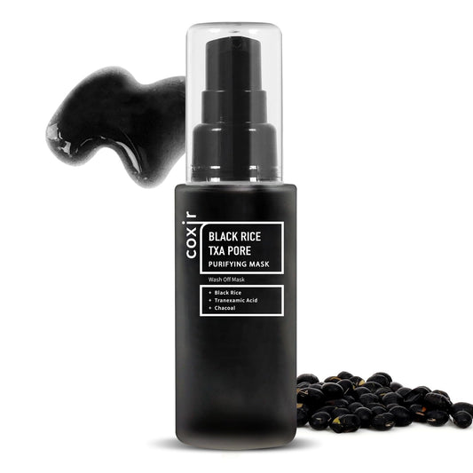 Coxir TXA Black Rice Pore Mask – Korean 3-in-1 Wash-Off Mask Serum with Tranexamic Acid | Pore Purifying, Blackhead Care, Skin Toning | Hydrating Mask Treatment [50ml/1.69 fl.oz]
