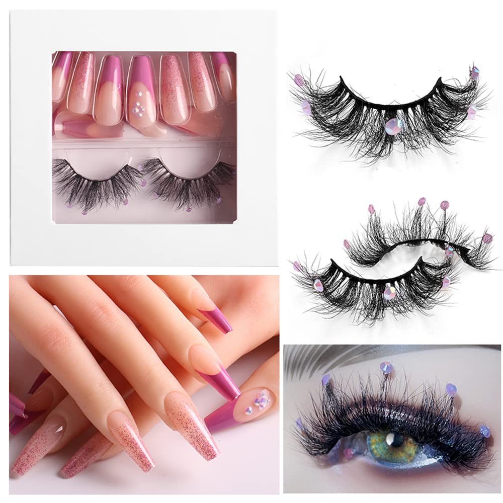 HBZGTLAD 3 in1 color eyeline Press On Nail with Eyelash Packing Boxes Set Package Pink White DIY Lashes and Nail Suit Box 1set… (SET-58)