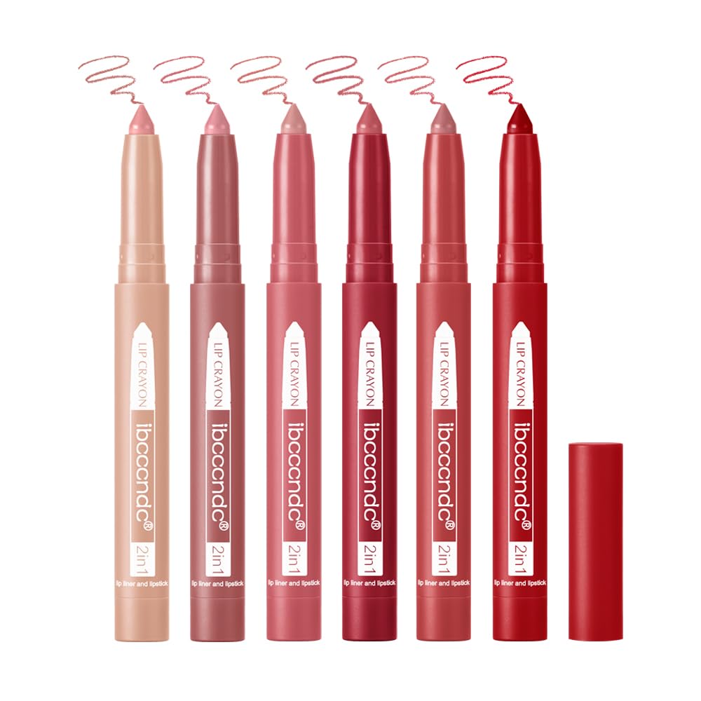 ibcccndc 6PCS Lip Liner and Lipstick Set - High Pigmented Creamy Matte Lip Liner Pencil Set for Girls and Women, Lip Makeup Gift Sets - Includes Nude and Red Lip Liners, Waterproof Formula (A)