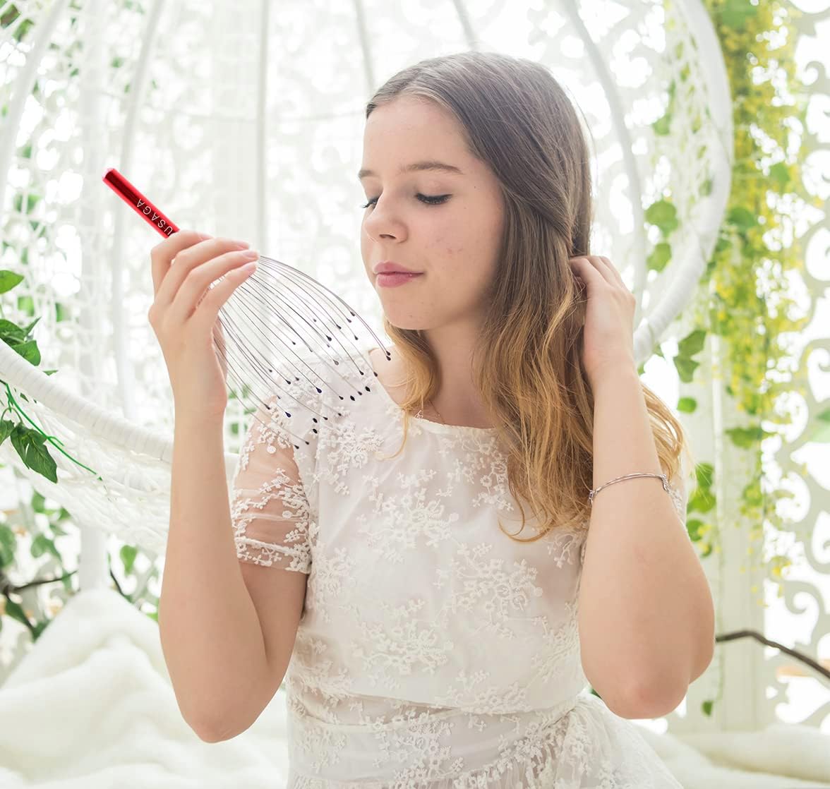 USAGA 36 Fingers Head Massager Scalp Massager Head Scratcher for Scalp Body Relaxing (Red)