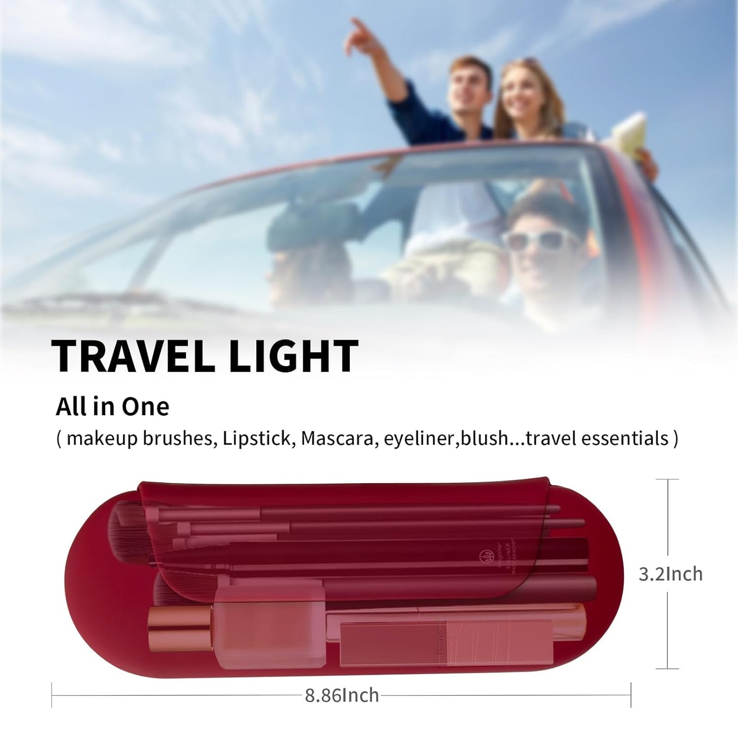 Silicone Makeup Brush Holder Travel Cosmetic Bag：Soft Portable Cosmetic Face Brushes Holder with Upgrade Anti-Fall Out Magnetic Closure, Large Travel Makeup Brush Case - Red