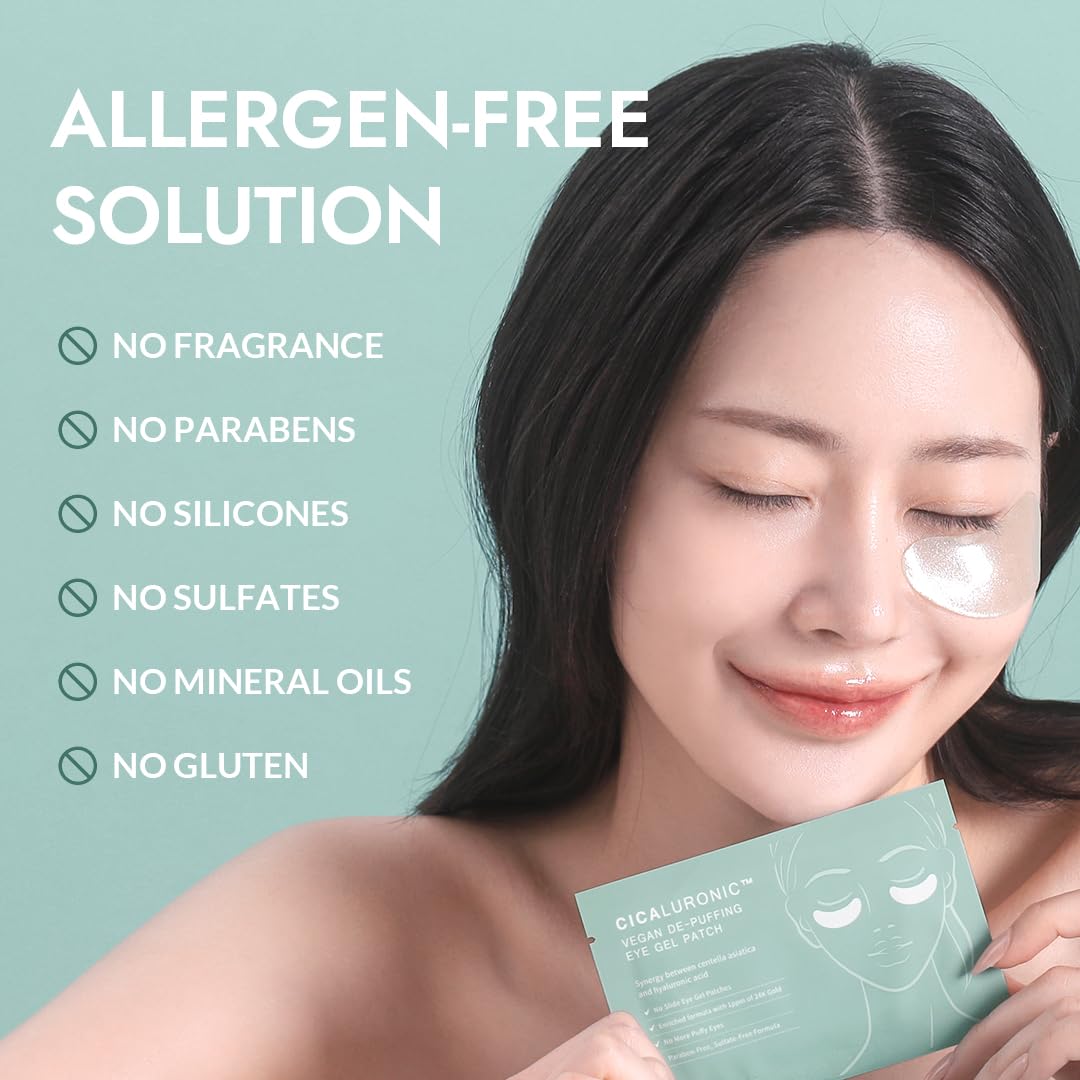 MIZON Cicaluronic Vegan De-puffing Eye Gel Patch, 24K Gold & Cica Under Eye Mask, Reduces Puffy Eyes, Dark Circles and Wrinkles (21 pairs)