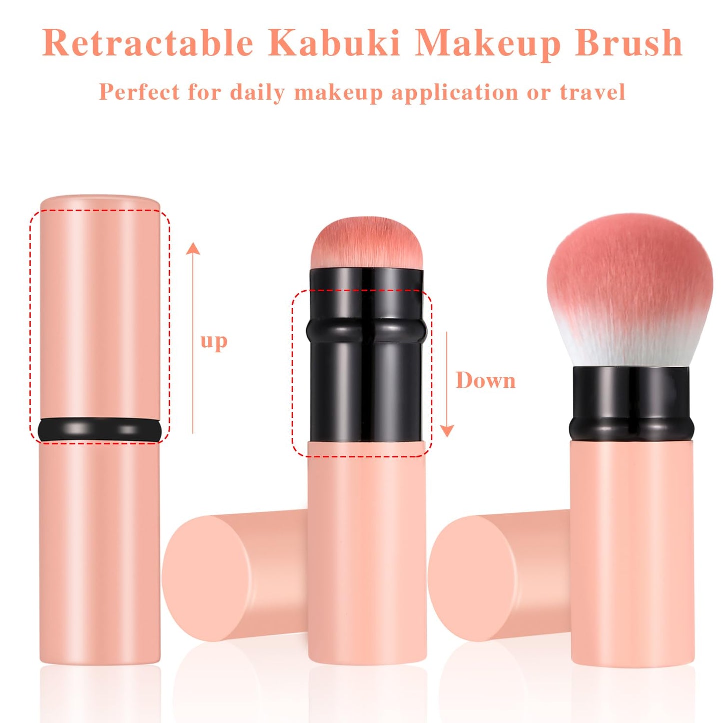 Falliny Retractable Makeup Brush, Travel Powder Brush Face Blush Brush, Portable Kabuki Makeup Brush with Cover for Blush, Sunscreen,Bronzer, Buffing, Flawless Powder Cosmetics
