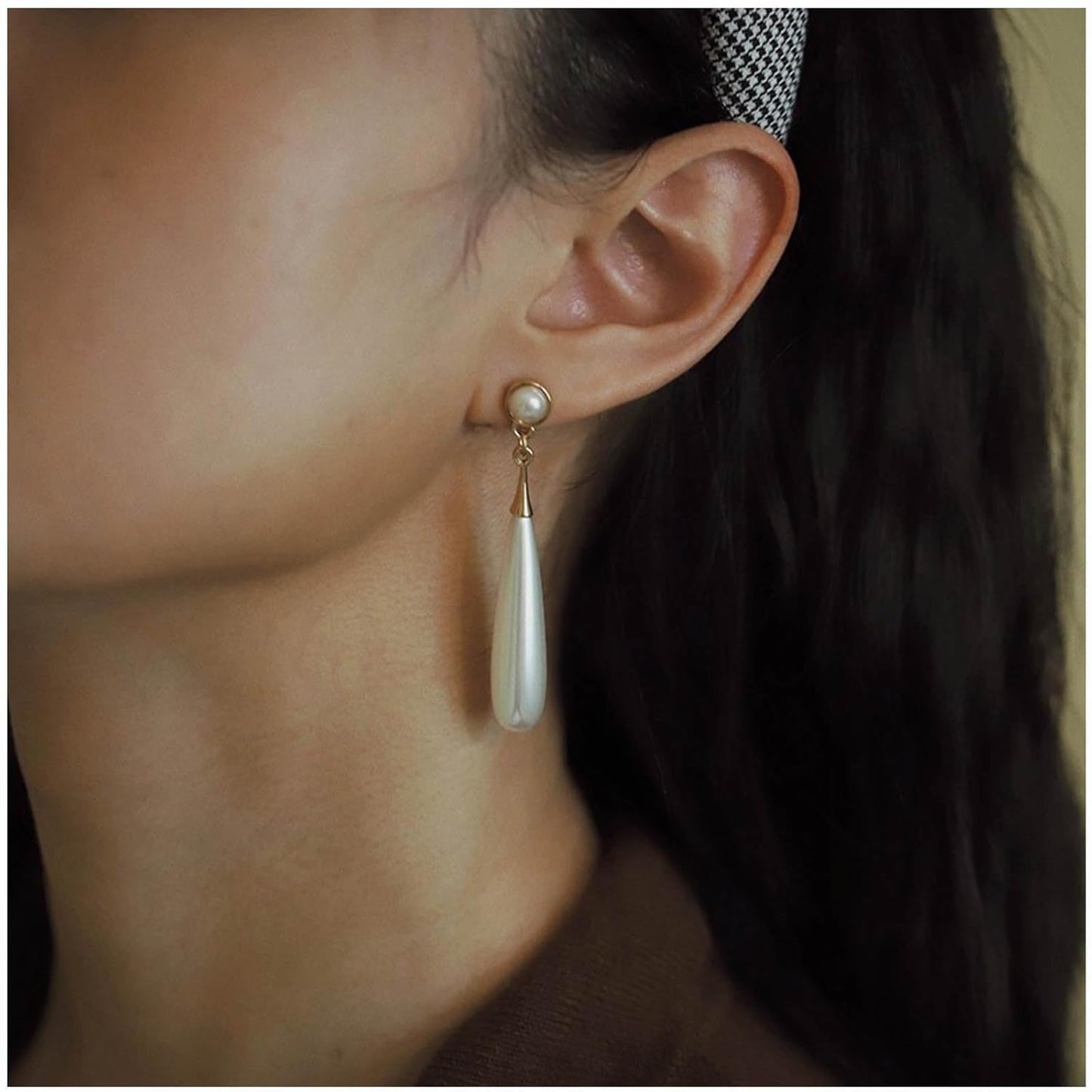 Boho Teardrop pearl Earrings Thin pearl Drop Earrings Gold Long pearl Dangle Earrings Vintage pearl Earrings Jewelry for Women and Girls