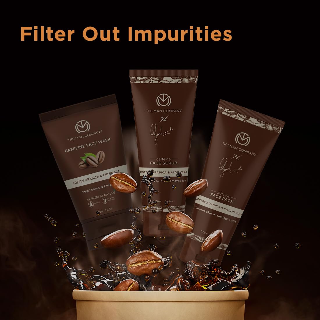 The Man Company Coffee Face Care Kit with Face Wash, Face Scrub, Face Pack | Cleanses, Detoxifies, Relaxes, Glowing and Brightening Skin - Pack of 3