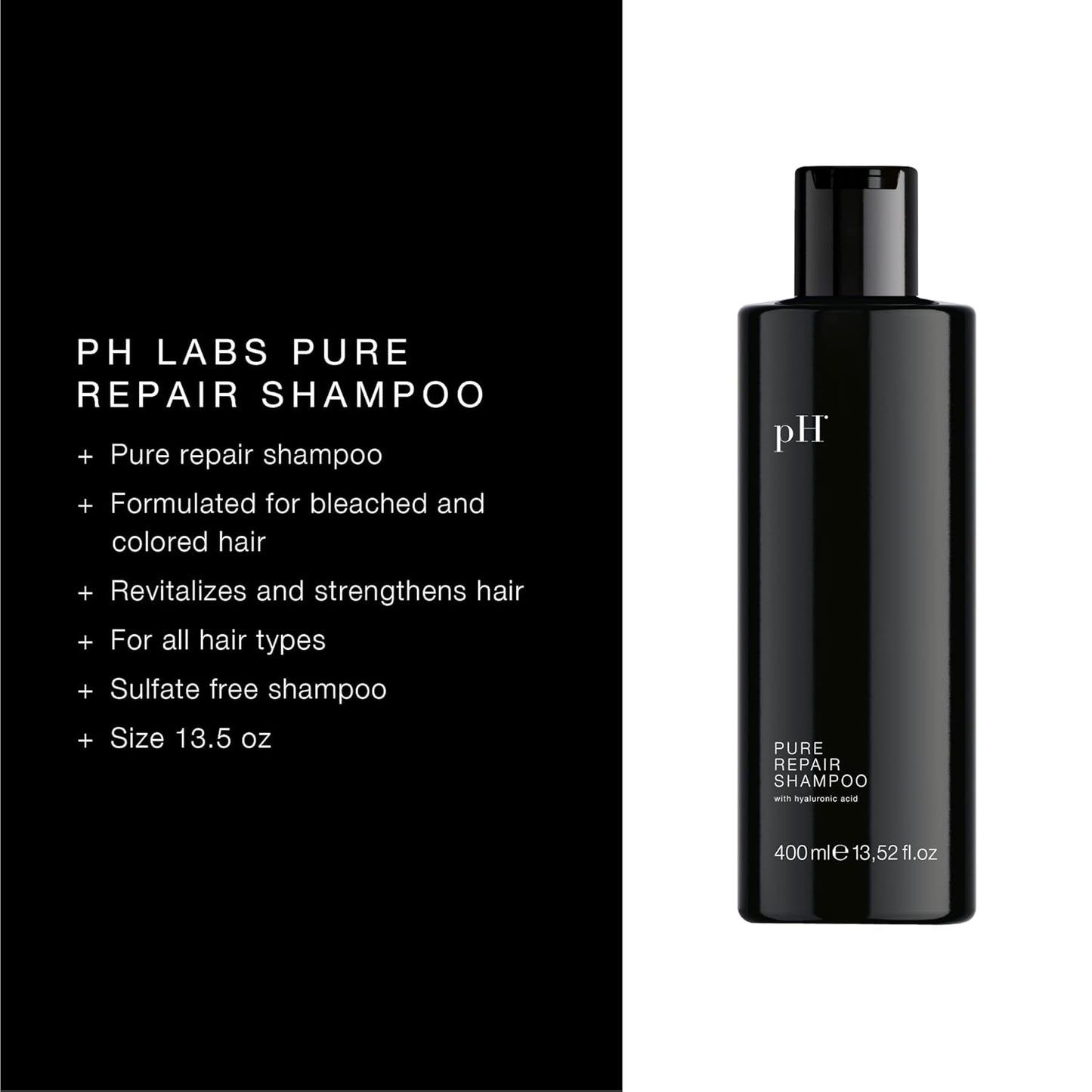 pH PURE HAIR Repair Moisturizing Shampoo 13.5 Oz - Hydrating Shampoo for Dry, Damaged & Color-Treated Hair - Revitalizing, Nourishing Formula to Restore Softness, Shine & Strength