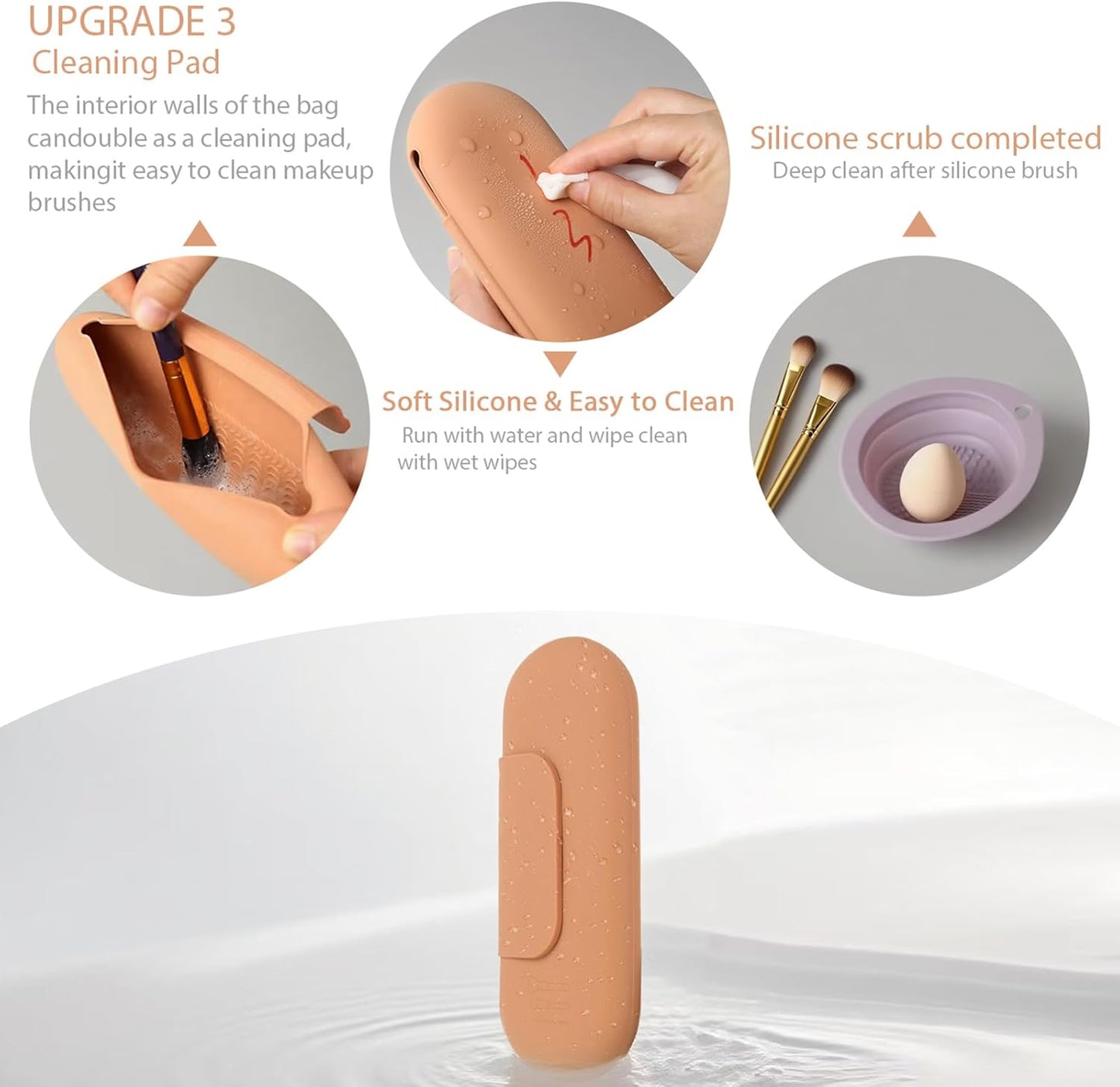 Silicone Makeup Brush Holder Set – Portable Travel Makeup Brush Holder with Makeup Sponge Holder and Foldable Cleaning Bowl – Upgraded 3-in-1 Cosmetic Organizer Set (coffee color)