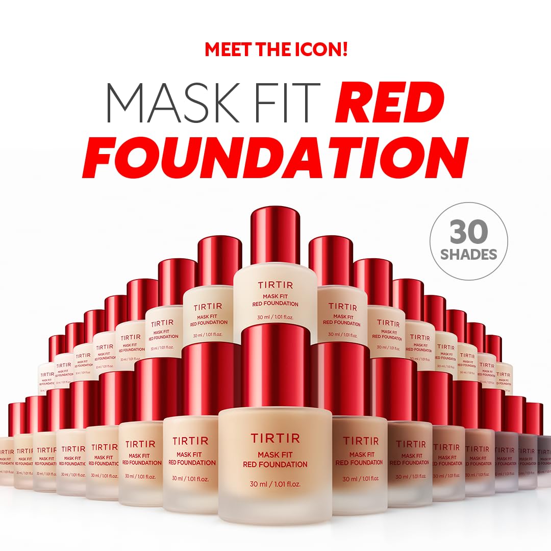 TIRTIR Mask Fit Red FoundationㅣLong Lasting Flawless Coverage, Energy Essence, Lightweight, Hydrating, Pore-Blurring, Breathable Satin Finish, Makeup, Radiant Skin, #33C Hazel, 1.01 Fl Oz