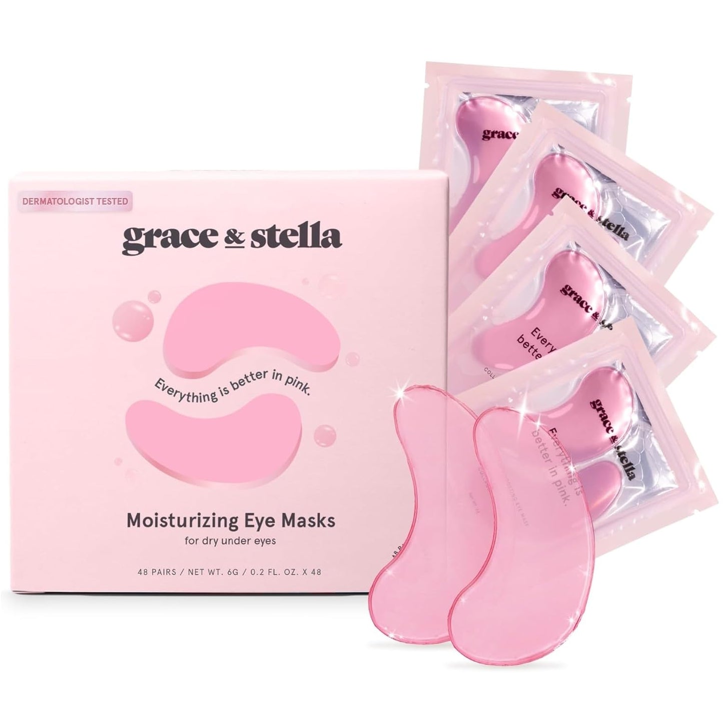 grace & stella Award Winning Under Eye Mask - Reduce Dark Circles, Puffy Eyes, Undereye Bags, Wrinkles - Gel Under Eye Patches - Gifts for Girlfriend - Vegan Cruelty-Free Self Care (48 Pairs, Pink)