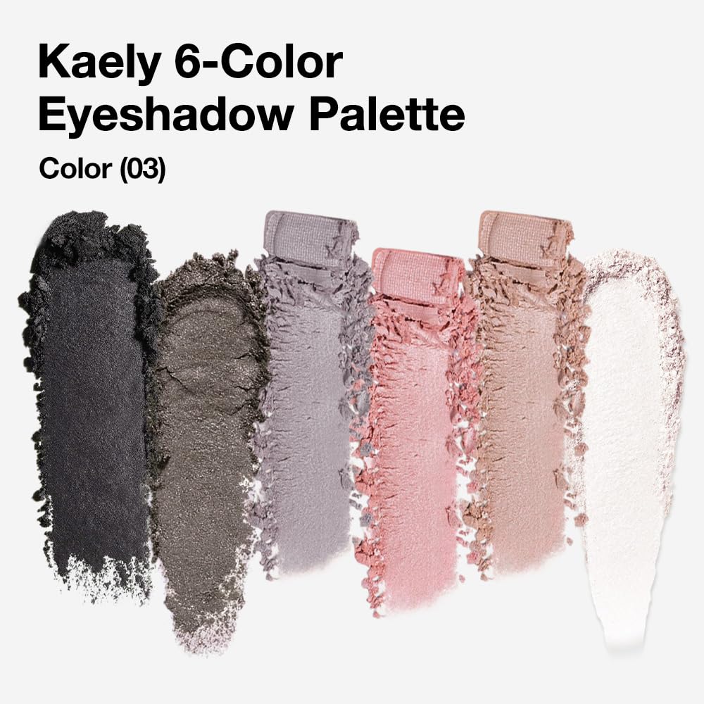 6 Colors Travel Eye Shadow Palette Makeup, Black Dark Smoky Grey Nude Pink Rose Champagne Gold Pearl White Sparkly Shimmer Glitter High Pigment Mini Eyeshadow Palette for Older Women, Built in Mirror