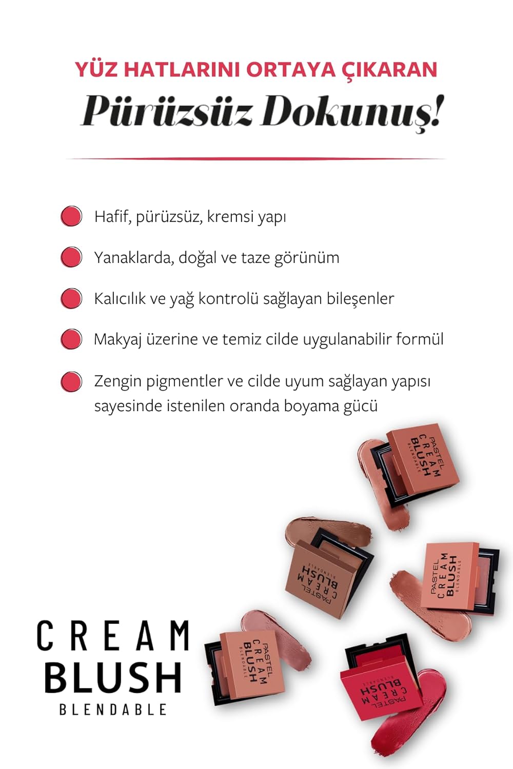 Pastel Cream Blush 48 | Fresh | Healthy & Natural Look | Ligh Weighted Formula | Sebum Control Richly Pigmented | Easily Blendable | Long Lasting | Semi Matte | 0.18 oz.