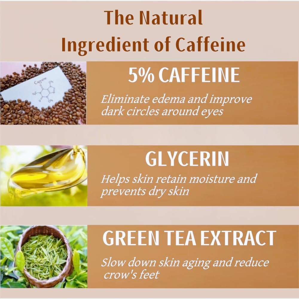 Caffeine Solution 5% + EGCG, Caffeine Eye Serum For Face, Moisturizing Under Eye Solution For Reduces Dark Circles & Puffiness, 30ML (1, 2PC)